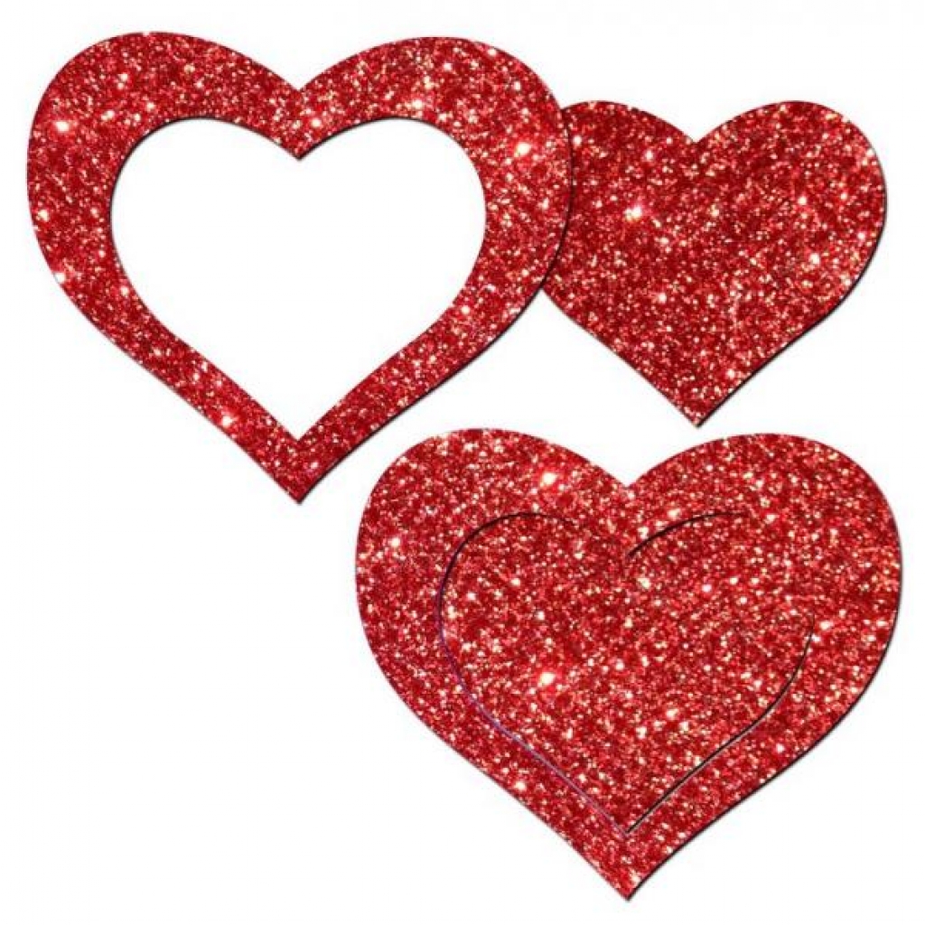 Pastease Glitter Peek A Boob Hearts Pasties - Red