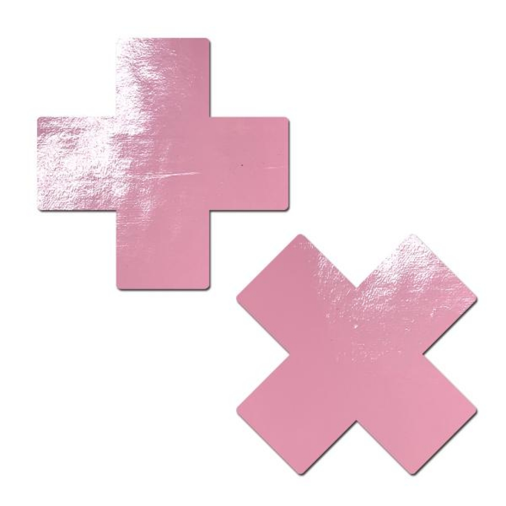 Pastease Plus X Faux Latex Baby Pink Cross Nipple Pasties