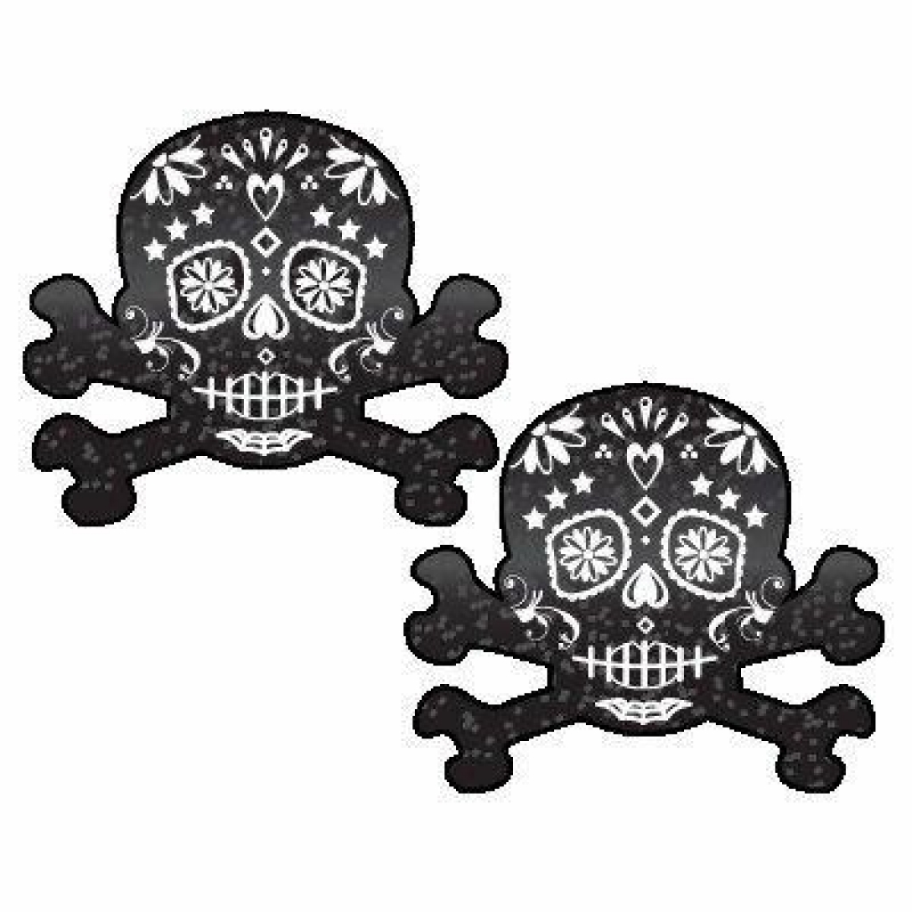 Skull Crossbones Black Glitter Pasties: Perfect for Festivals