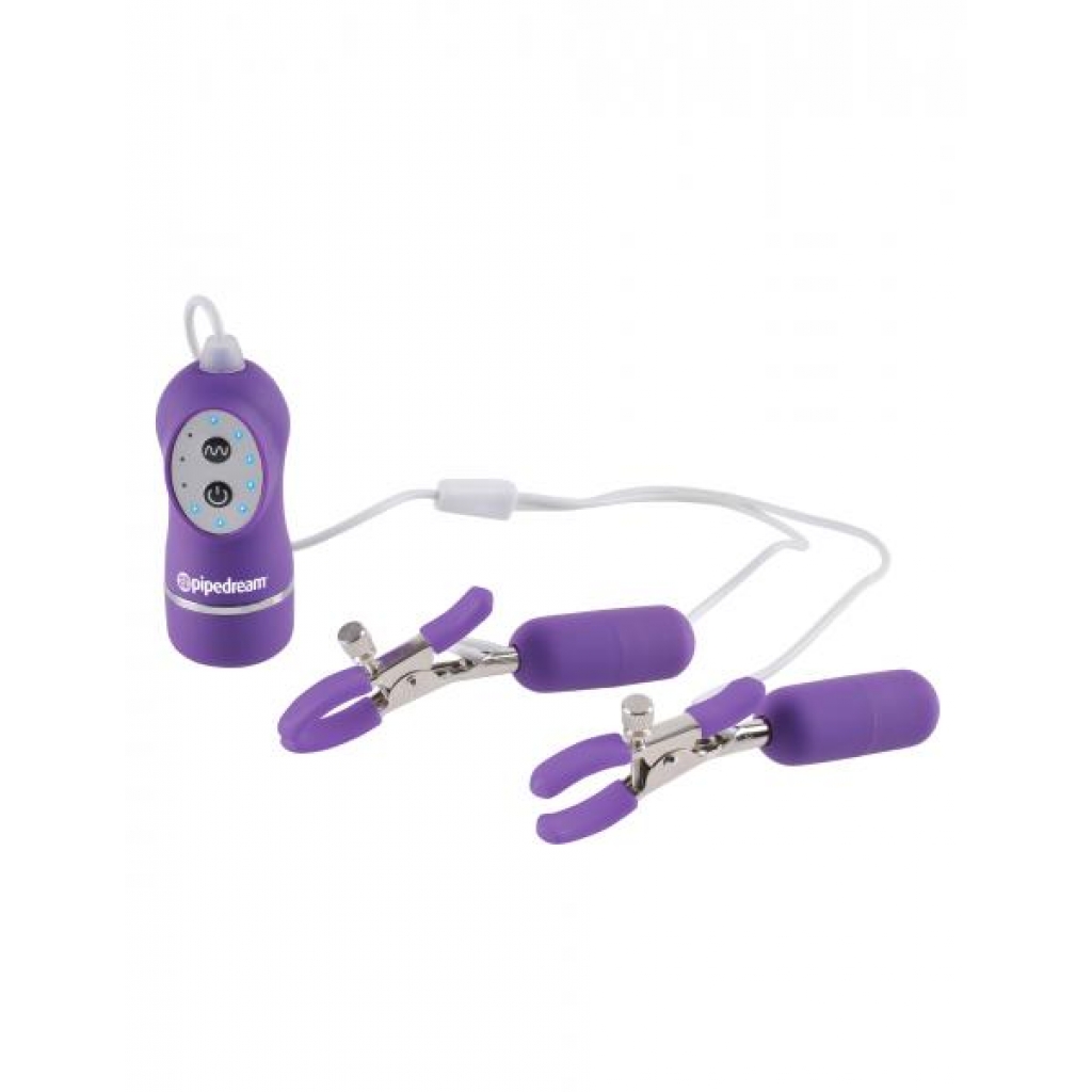 Fetish Fantasy 10 Function Vibrating Nipple Clamps - Purple