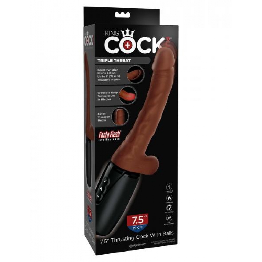 King Penis Plus 7.5in Thrusting Penis with Balls - Brown