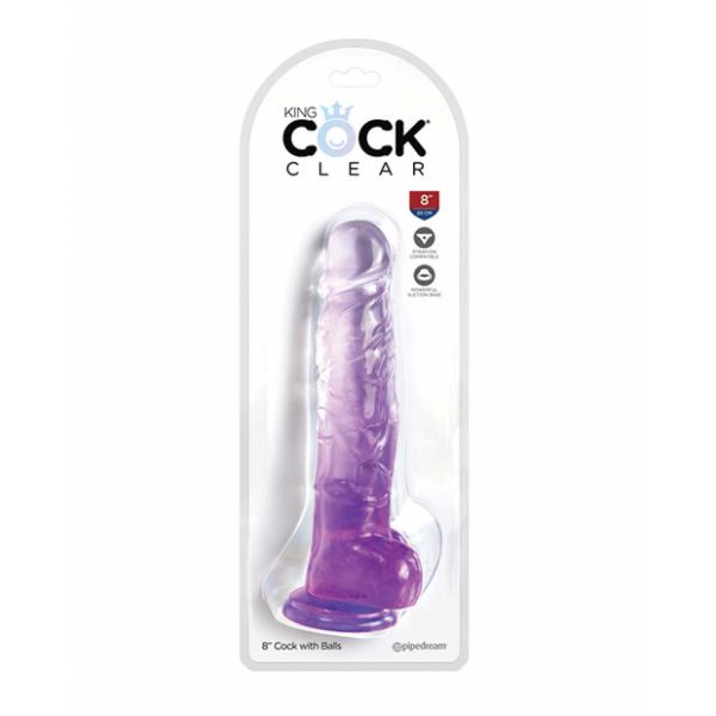 King Penis Clear 8-Inch Dildo with Balls - Purple