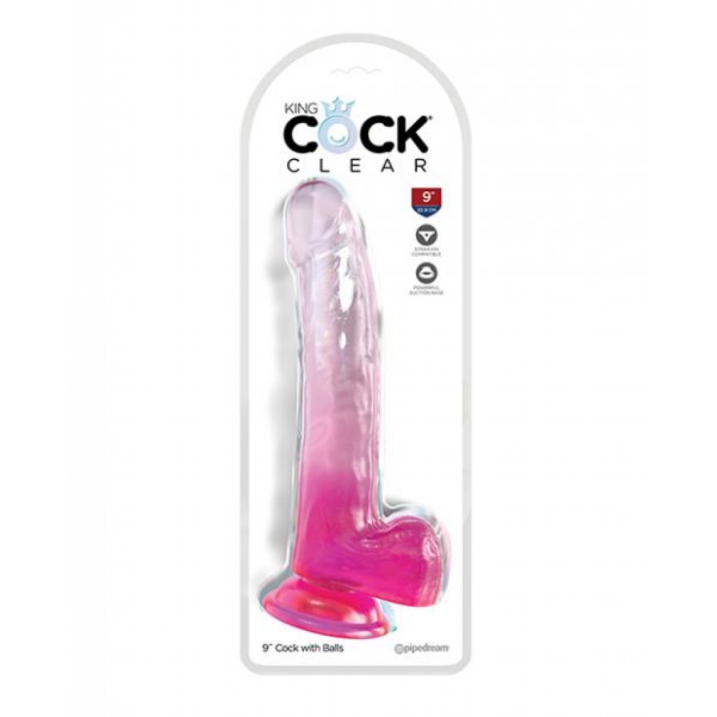 King Penis Clear 9in W/ Balls Pink