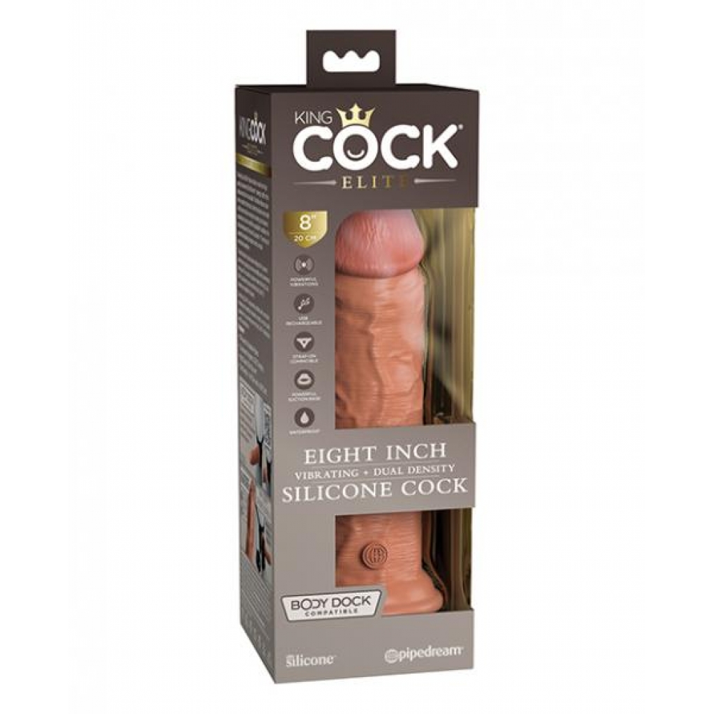 King Penis Elite 8 In. Vibrating Dual Density Dildo - Tan