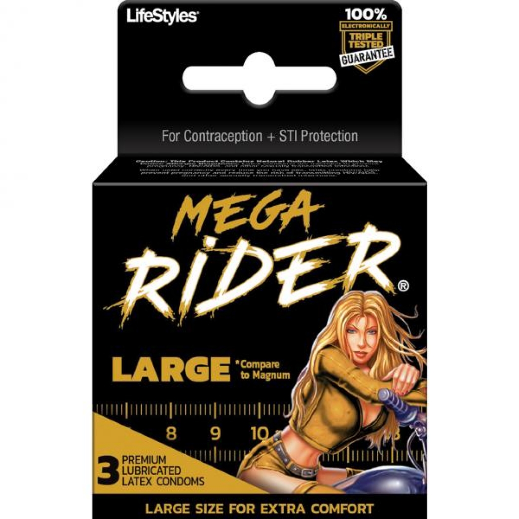 Mega Rider Large Latex Condoms - 3 Pack