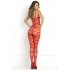 Rene Rofe Strapped Up Sheer Bodystocking Red O/S