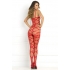 Rene Rofe Strapped Up Sheer Bodystocking - Red O/S