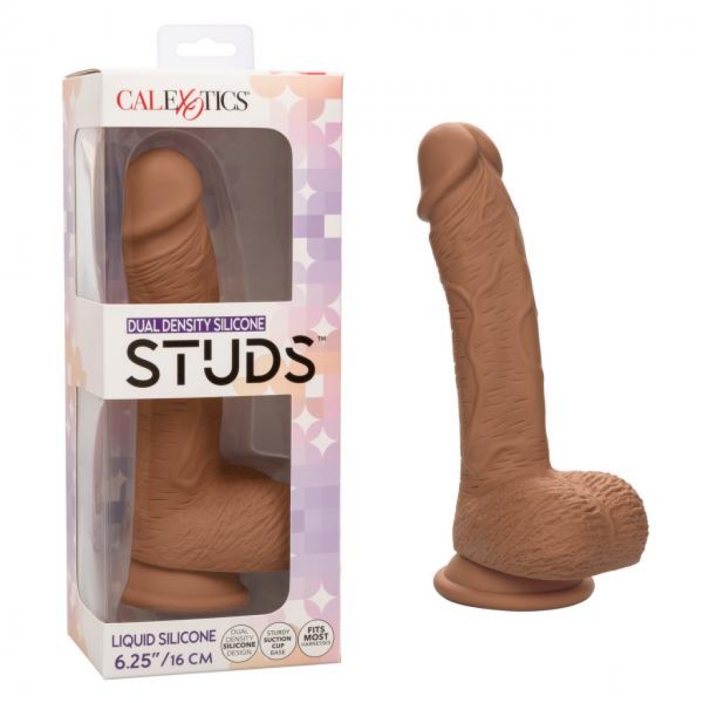 Dual Density Silicone Stud Dildo - 6.25 Inches Brown