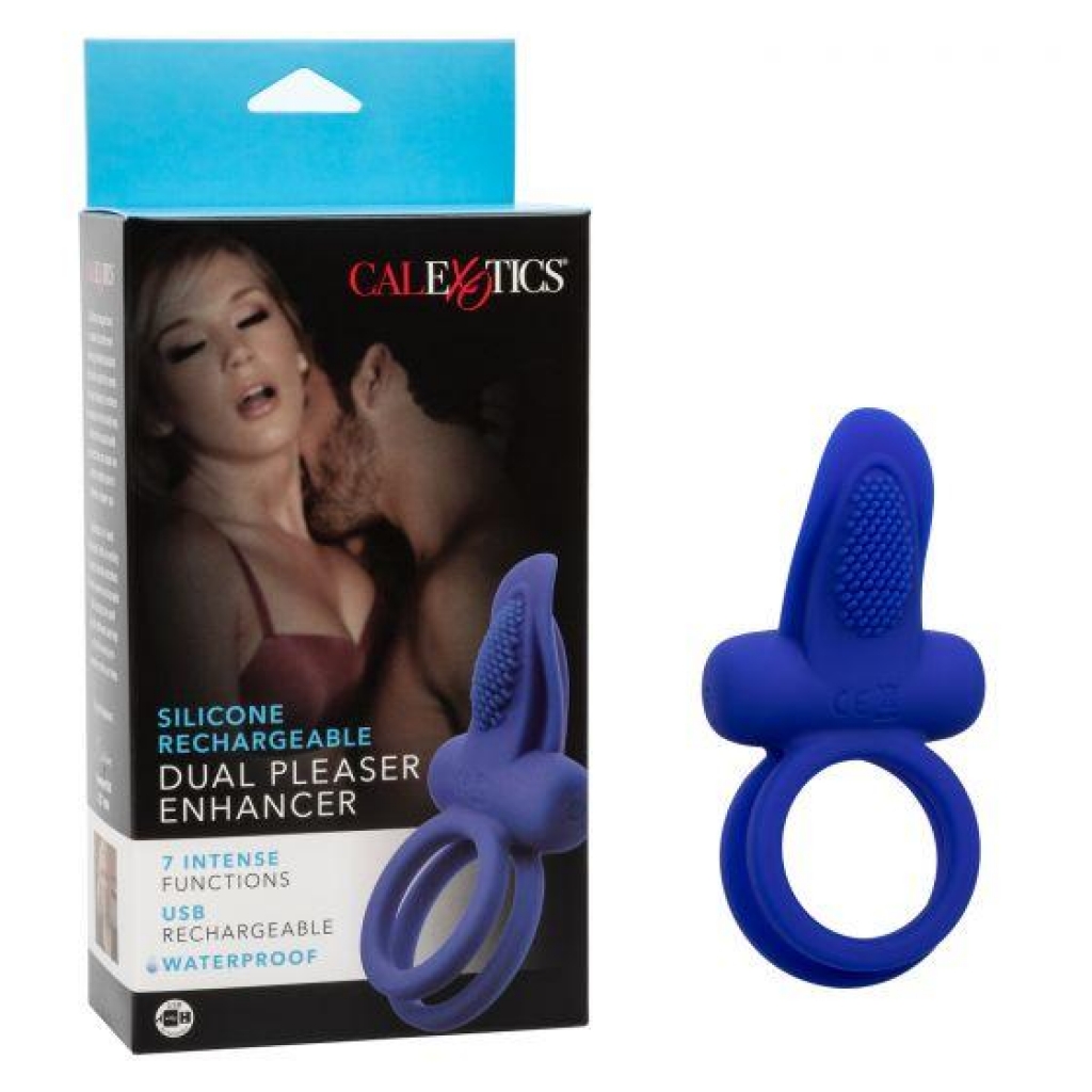 Silicone Rechargeable Dual Pleaser Enhancer - Vibrating Penis Ring