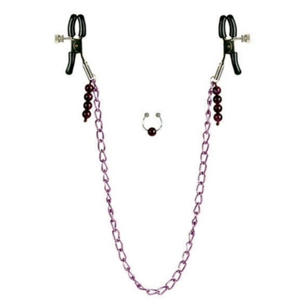 Nipple Clamps with Purple Chain & Navel Ring