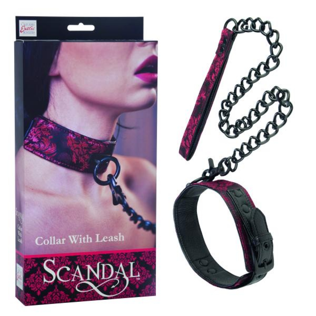 Scandal Collar with Leash - Red/Black - O/S