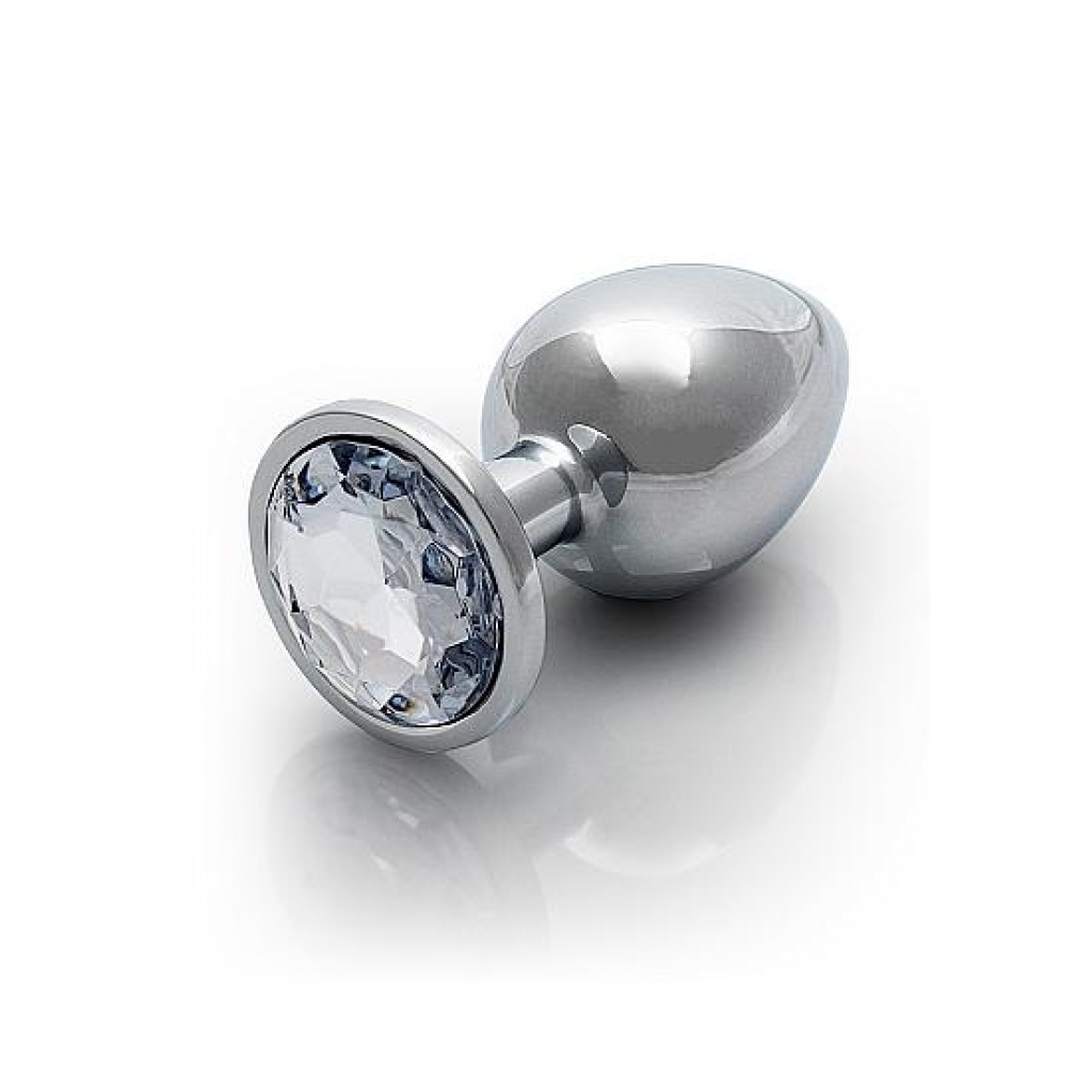 Round Gem Butt Plug - Medium Silver Diamond