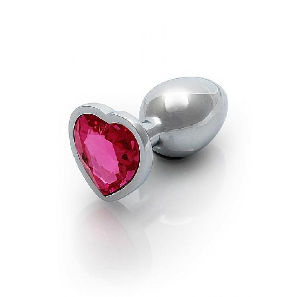 Heart Gem Butt Plug - Small Silver (Rubellite Pink)