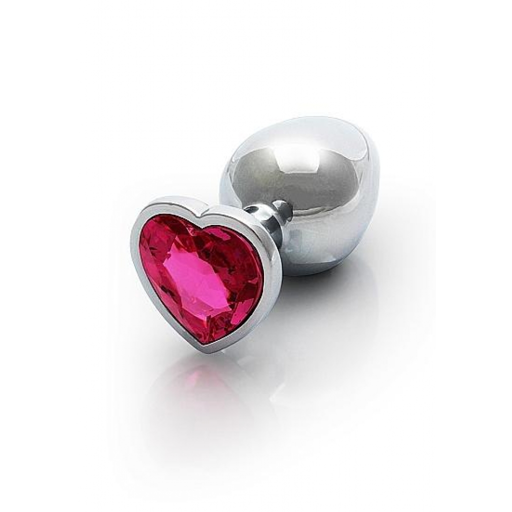 Heart Gem Butt Plug - Medium Silver Rubellite Pink