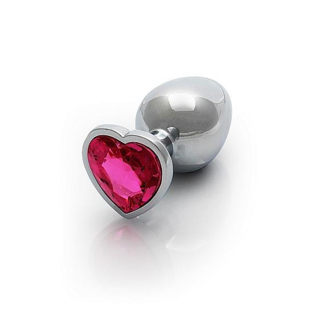 Heart Gem Butt Plug - Large Silver/Rubellite Pink