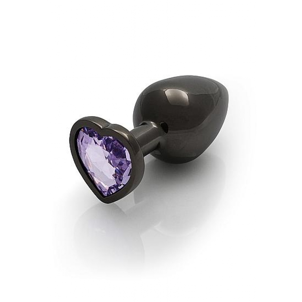 Heart Gem Butt Plug – Medium Gunmetal Amethyst