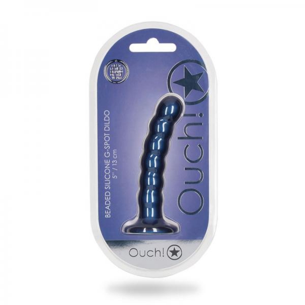 Ouch! Beaded Silicone G-Spot Dildo - 5 Inch Metallic Blue