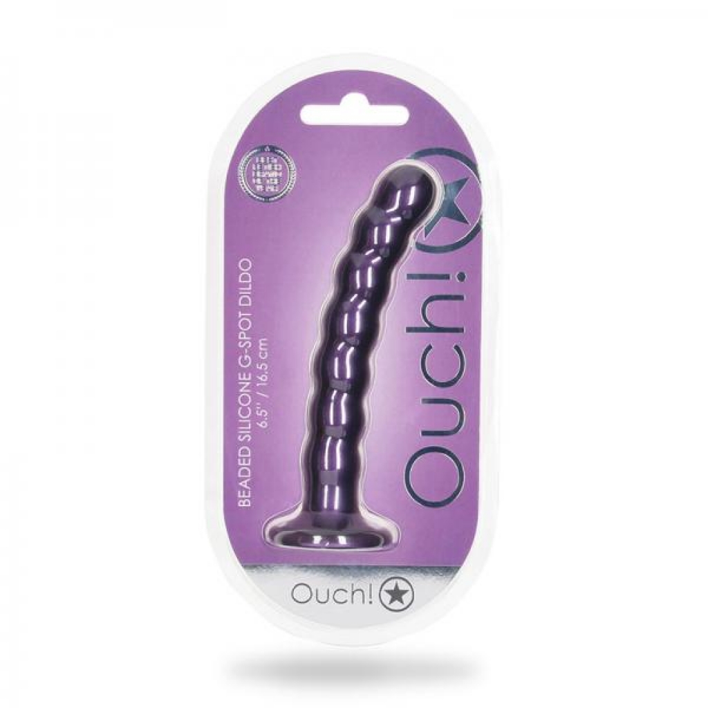 Ouch! Beaded Silicone G-spot Dildo - 6.5 In Metallic Purple