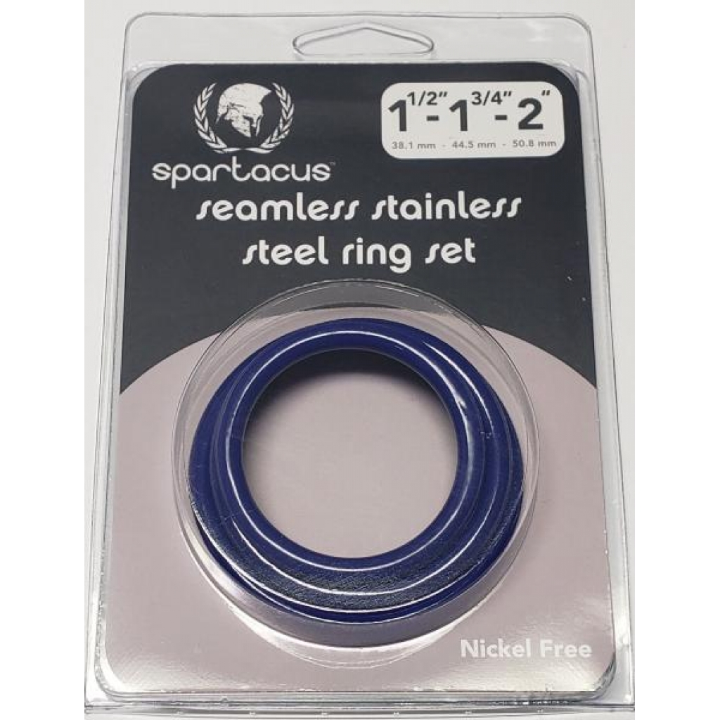 Blue Stainless Steel Penis Ring Set - 1.5, 1.75 & 2 inches