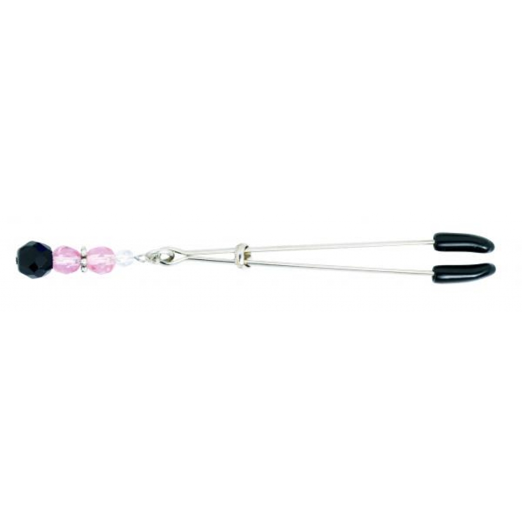 Tweezer Clit Clamp with Pink Beads - Adjustable Pleasure