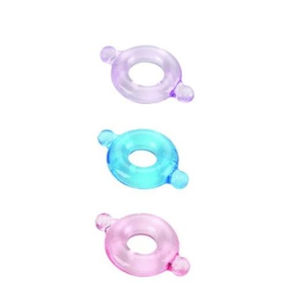 Elastomer Penis Ring Set - Blue, Purple, Pink