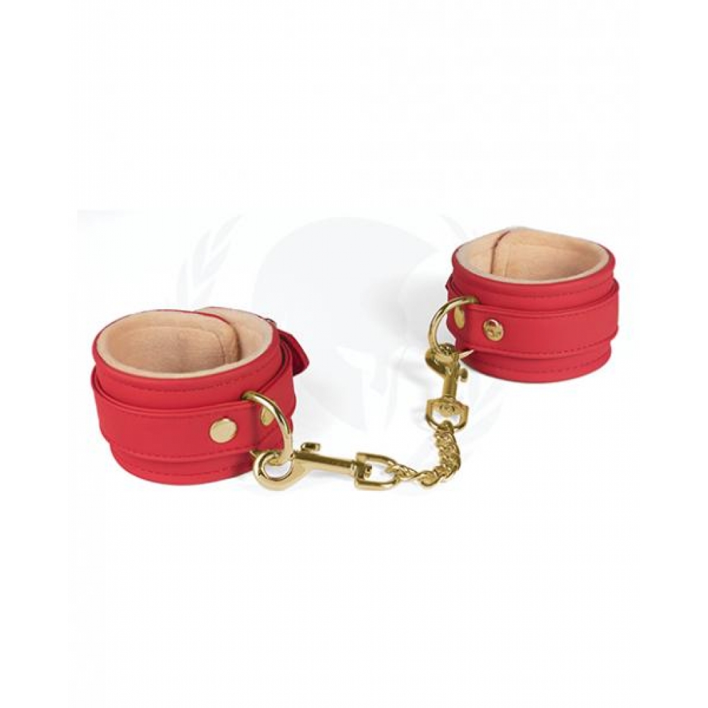 Plush Lined Red PU Wrist Cuffs