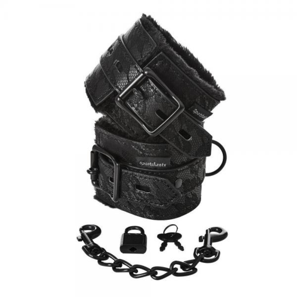 Sincerely Lace Fur Lined Handcuffs - Black