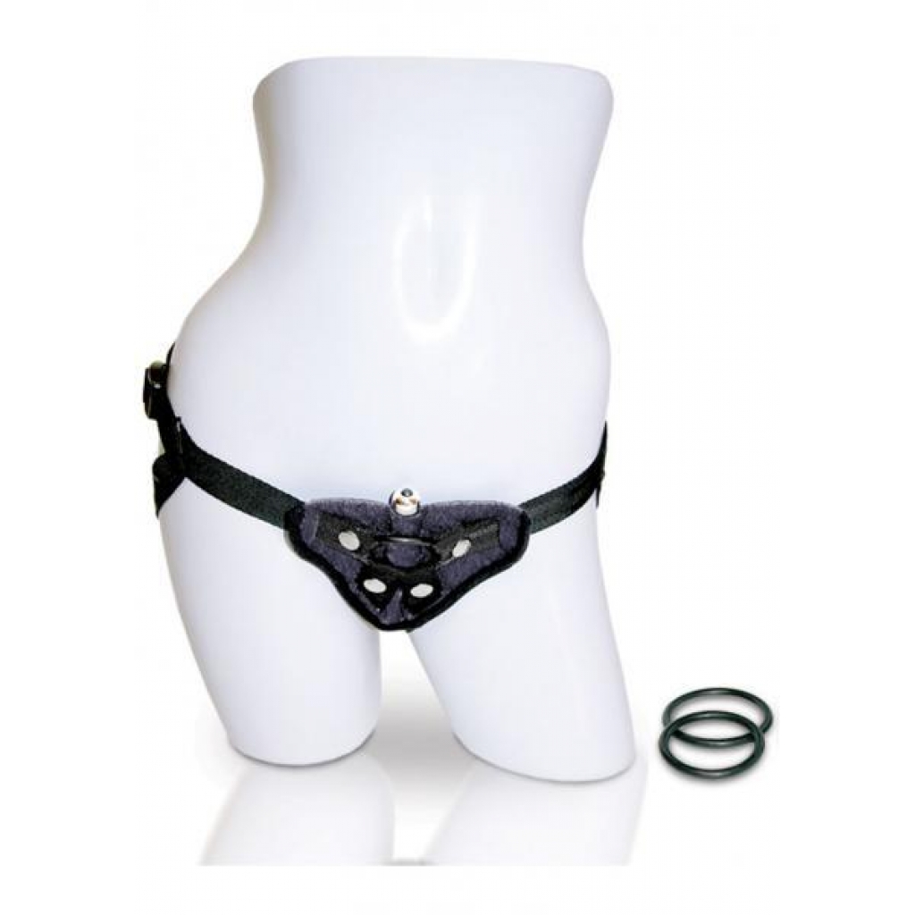 Vibrating Velvet Strap-On Harness Black