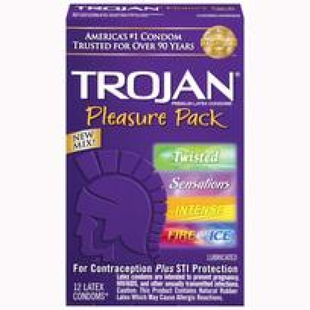 Trojan Pleasure Pack Assorted Latex Condoms - 12 Count