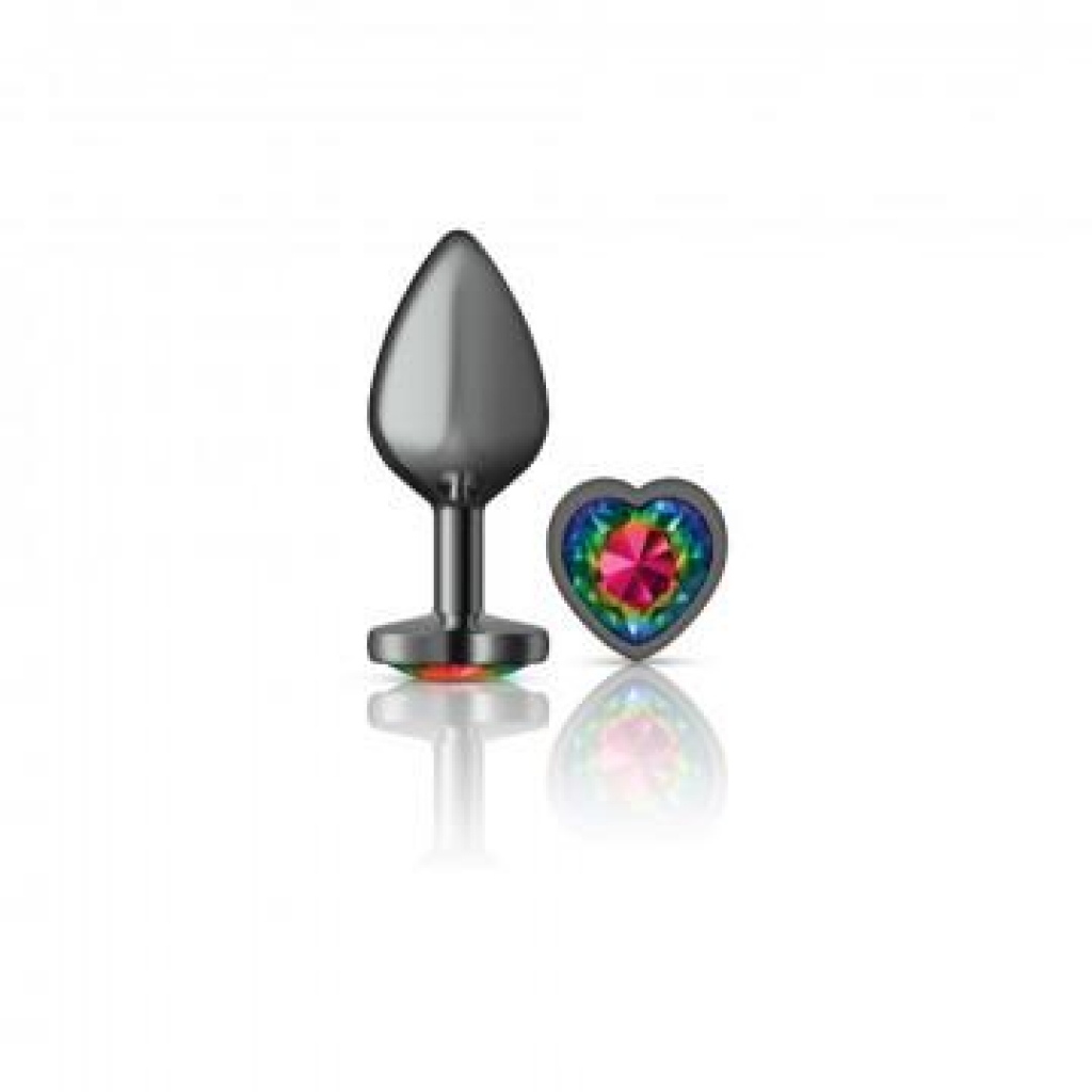 Cheeky Charms Heart Rainbow Medium Butt Plug - Gunmetal