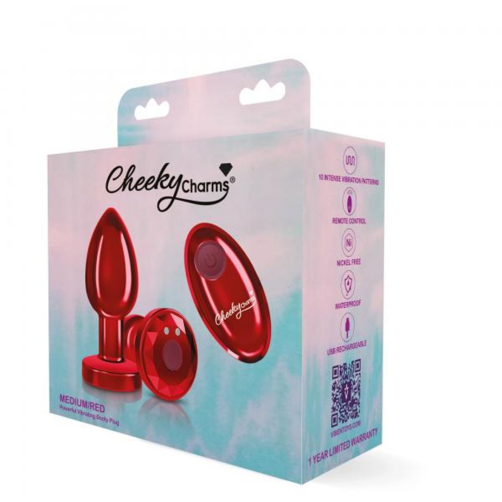 Cheeky Charms Vibrating Metal Plug - Red Medium with Remote