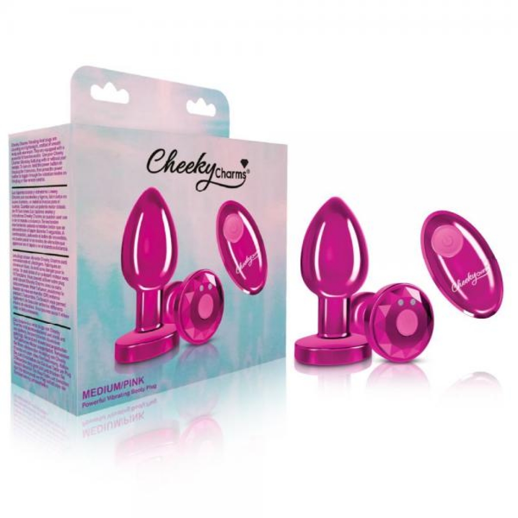 Cheeky Charms Vibrating Metal Plug with Remote - Pink Medium