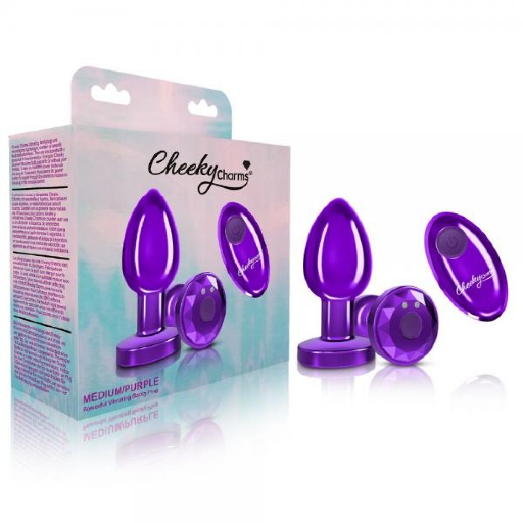 Cheeky Charms Vibrating Metal Plug - Purple Medium W/ Remote