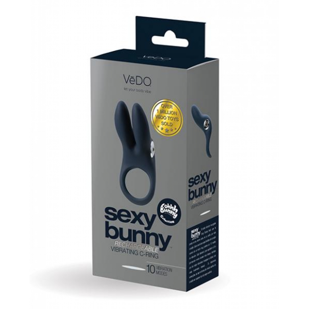 Vedo Sexy Bunny Rechargeable Penis Ring in Black Pearl