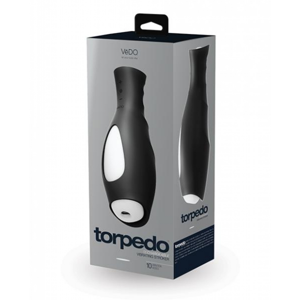 Vedo Torpedo Rechargeable Stroker - Just Black with Glow Sleeve