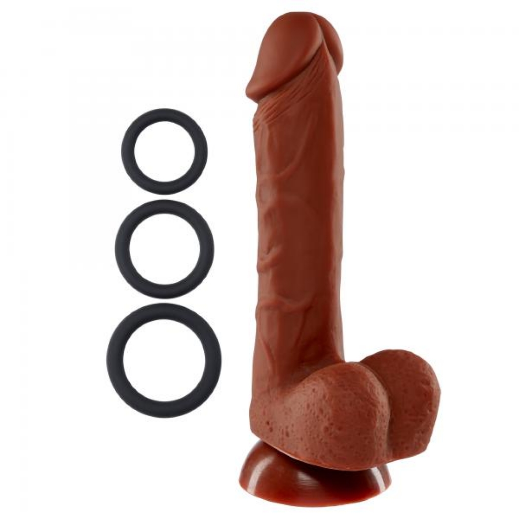 Cloud 9 Pro Sensual Premium Silicone Dong with 3 C Rings - Brown 7 Inches