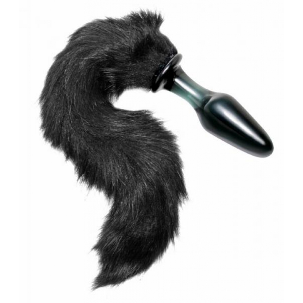 Tailz Midnight Fox Glass Butt Plug with Tail - Black