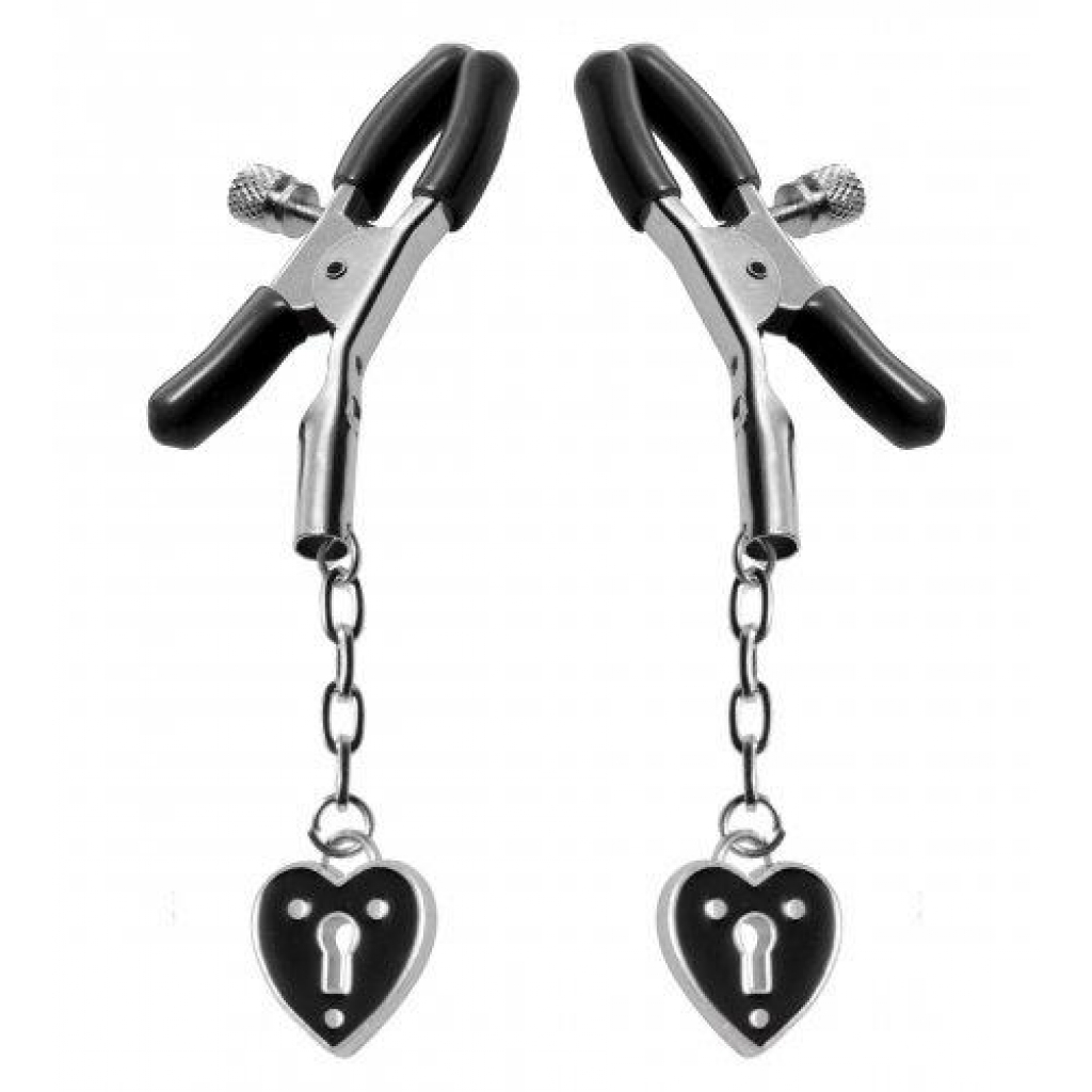 Charmed Heart Padlock Nipple Clamps - Black