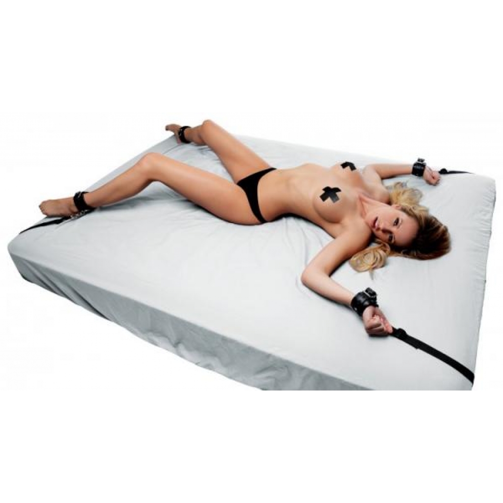 Deluxe Black Leather Bed Restraint Kit