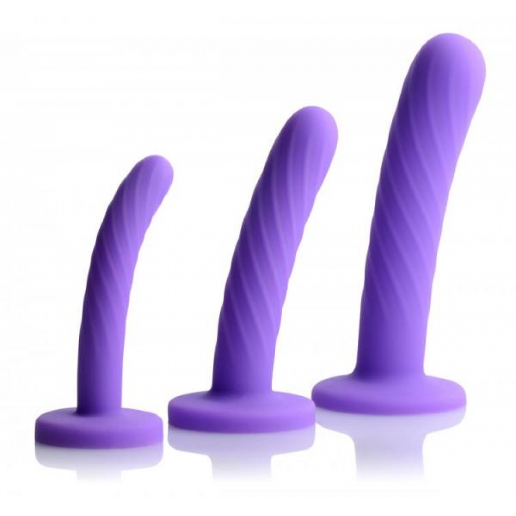 Tri-Play Silicone Dildo 3-Piece Set - Purple