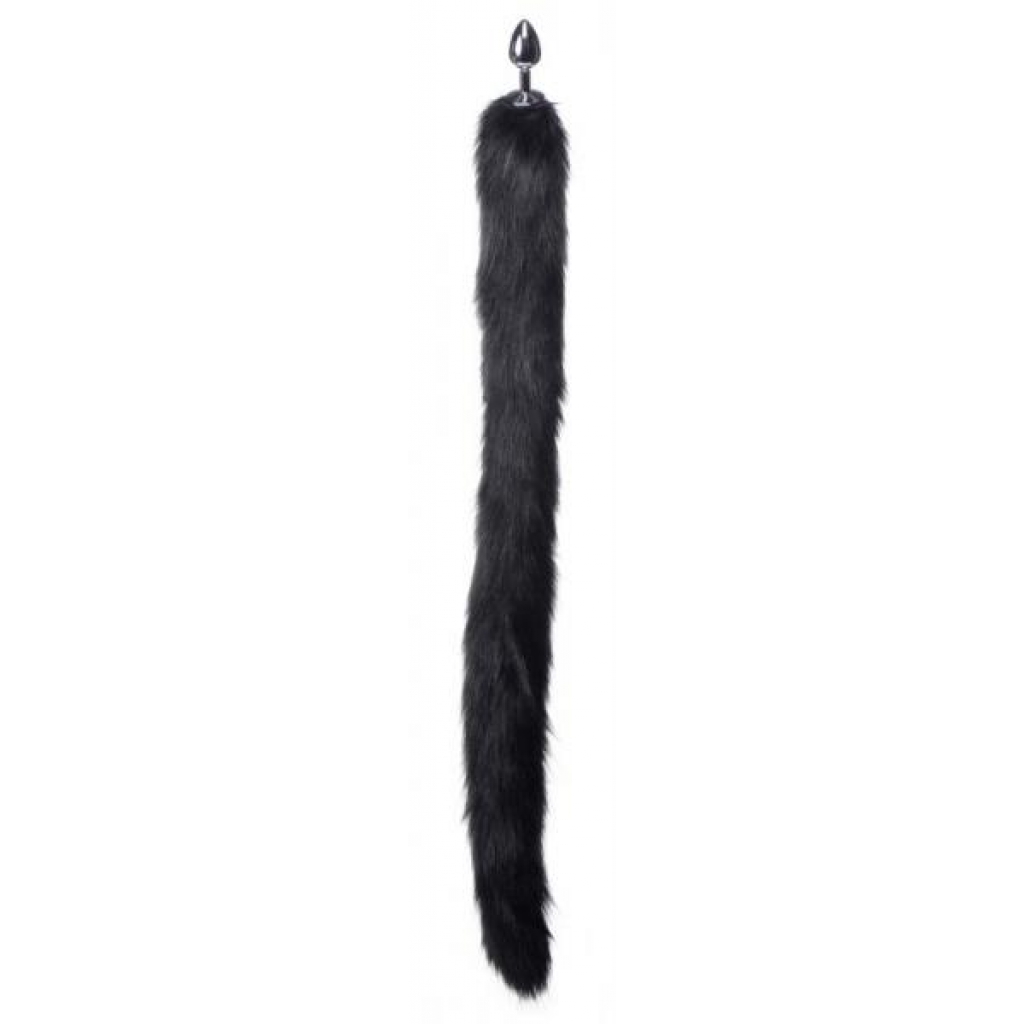 Extra Long Mink Tail Metal Anal Plug - Luxurious Black