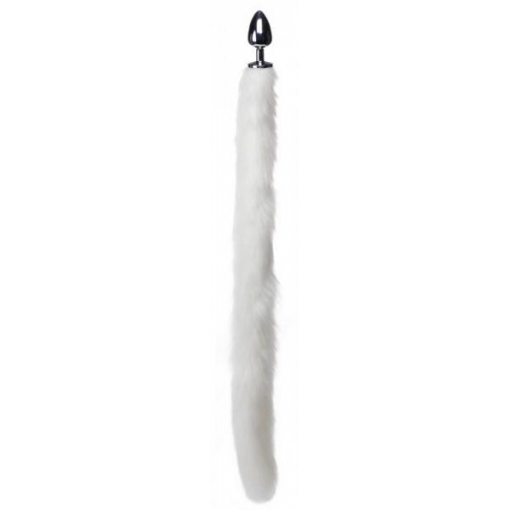 Extra Long Mink Tail Metal Anal Plug - White