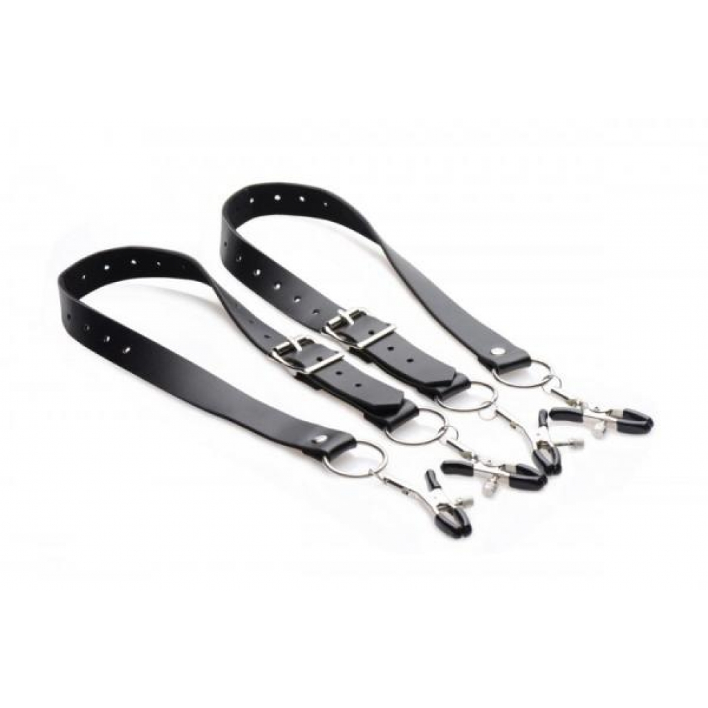 Spread Labia Spreader Straps with Clamps – Black BDSM Accessory