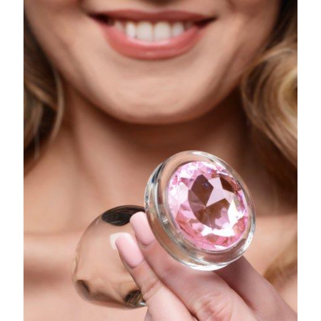 Booty Sparks Pink Gem Glass Anal Plug - Large