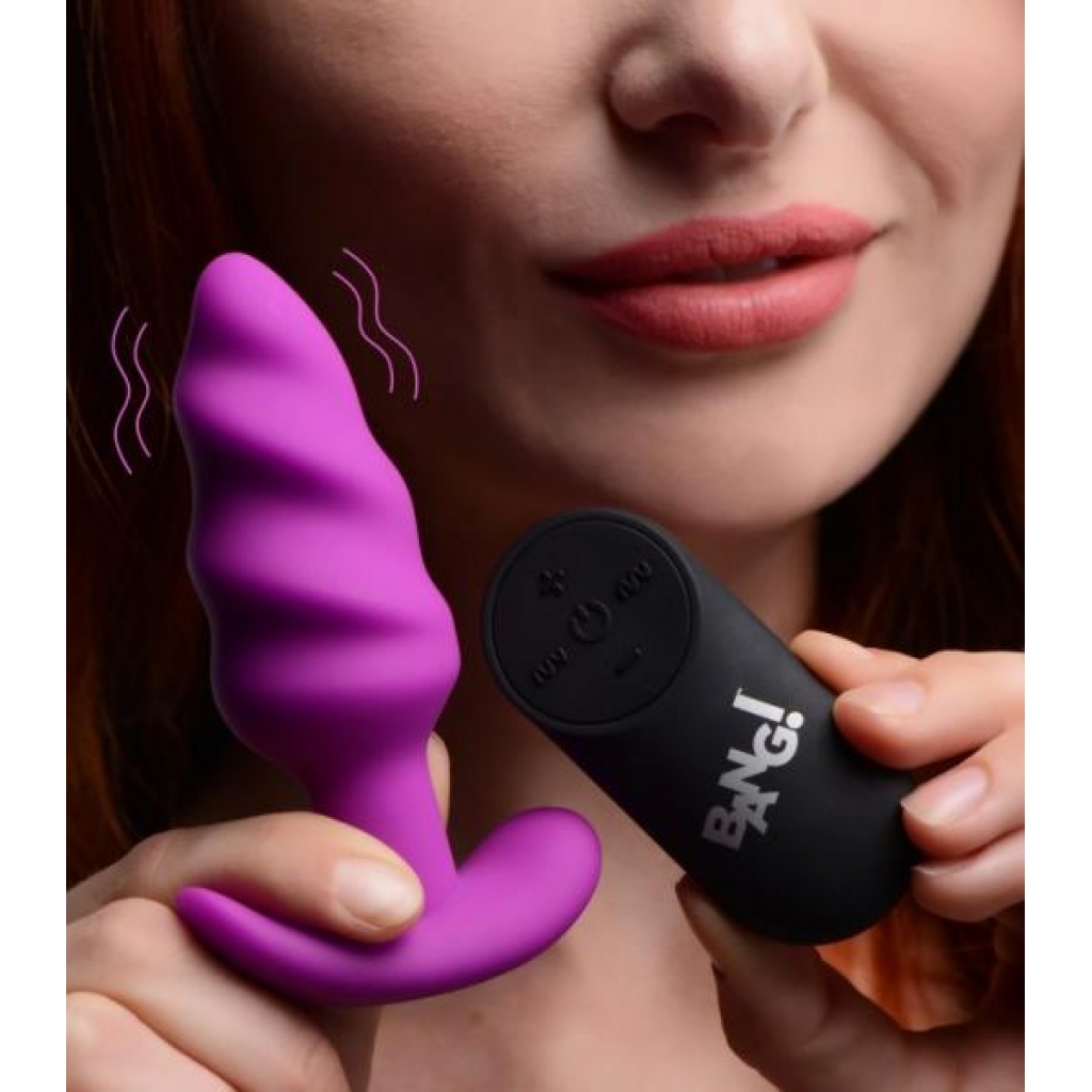 Bang! 21x Vibrating Silicone Swirl Butt Plug W/ Remote - Purple