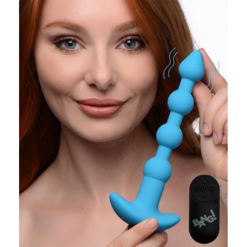 Bang! Vibrating Silicone Anal Beads with Remote - Blue