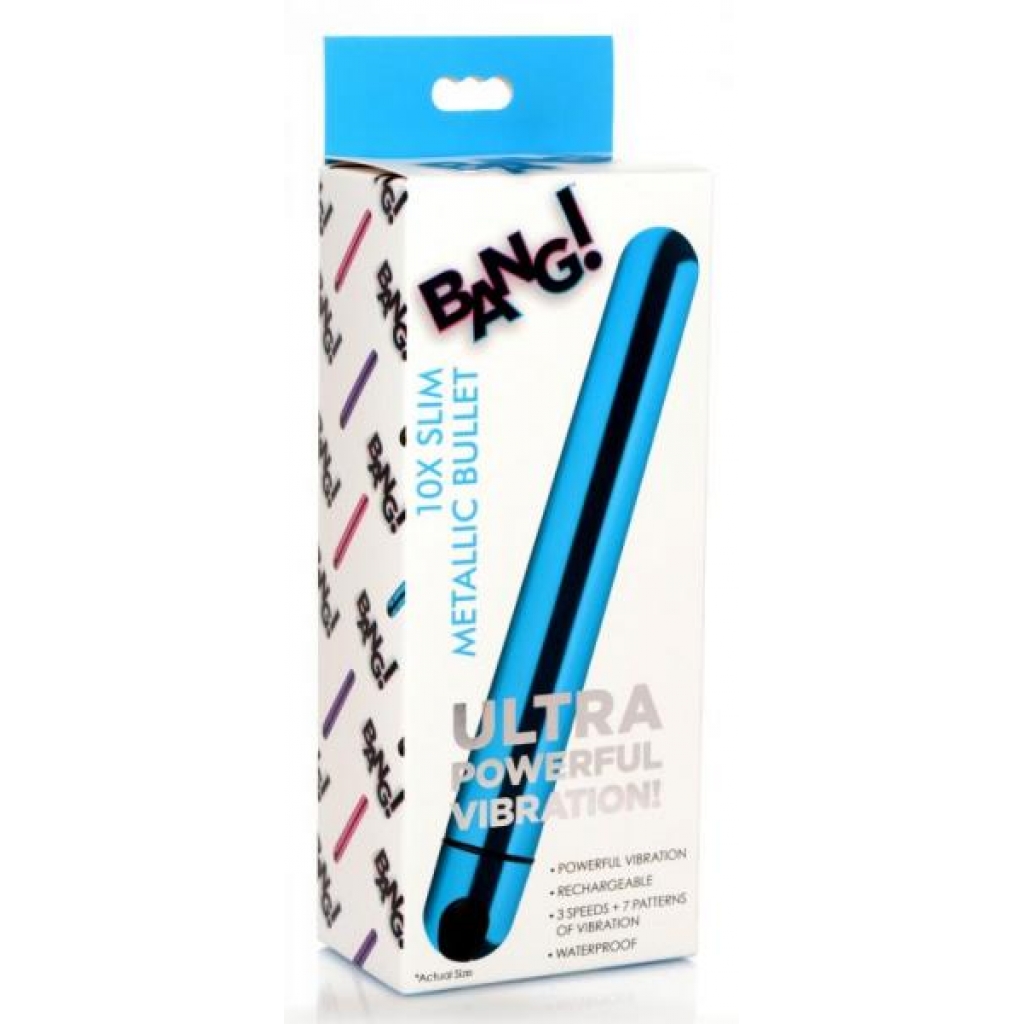 Bang! Rechargeable 10x Slim Metallic Bullet Vibrator - Blue