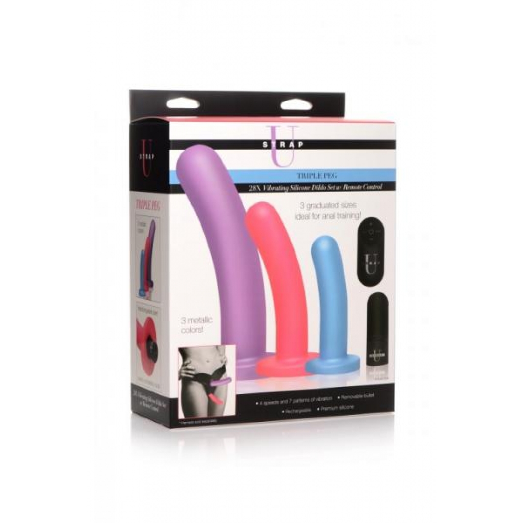 Silicone Dildo Set - Strap U Triple Peg with Remote