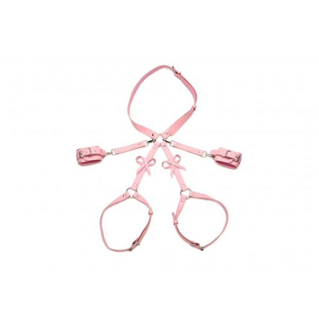 Strict Bondage Harness with Bows - Pink XL/2XL